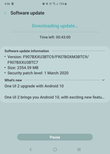 Samsung Galaxy Fold 5G Android 10 Update