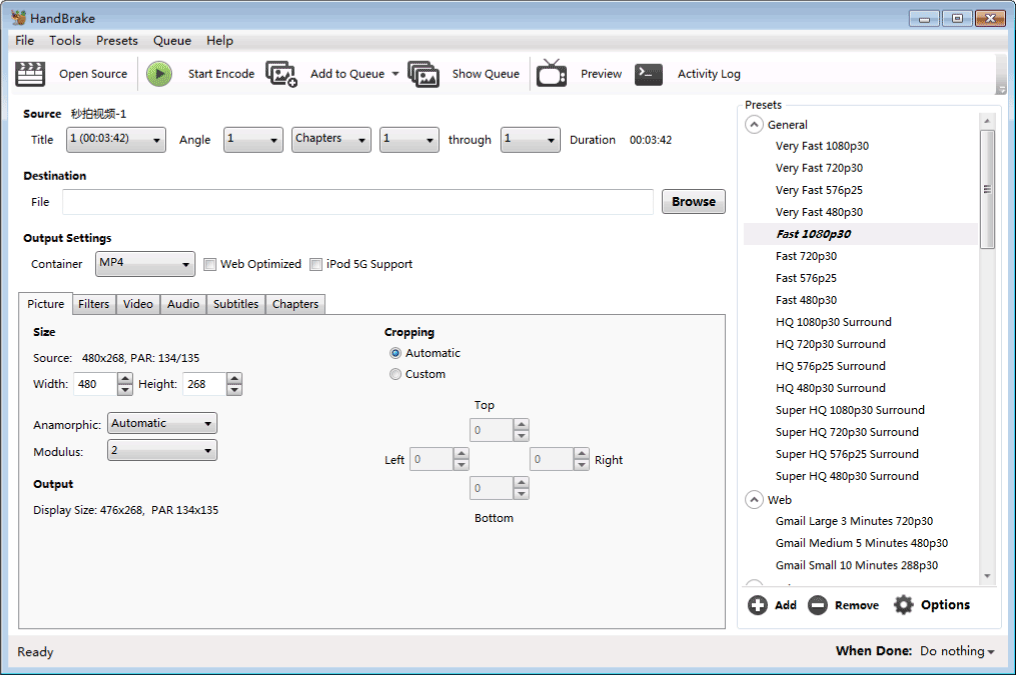 Convert FLV to MP4 (Handbrake Software)