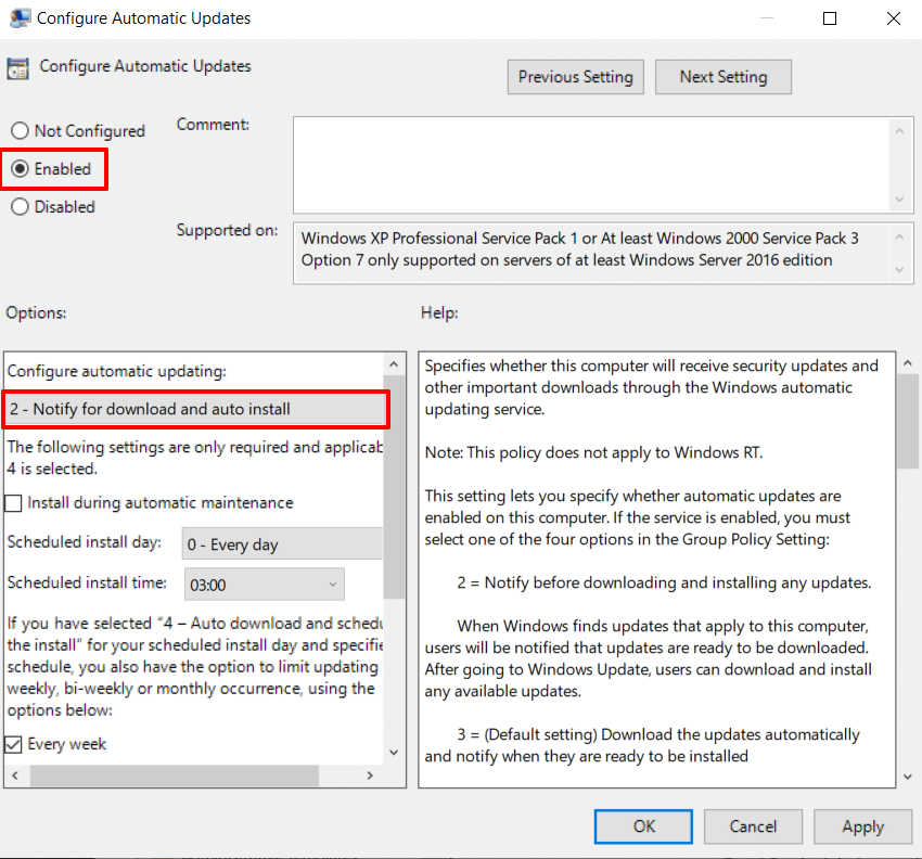 Limit/Disable/Stop Automatic Updates in Group Policy Editor