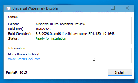 Get rid of Activate Windows Watermark using Universal Watermark Disabler