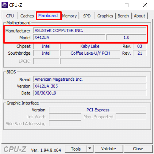 Know your Motherboard model using a Third-party Tool (CPU-Z) on Windows