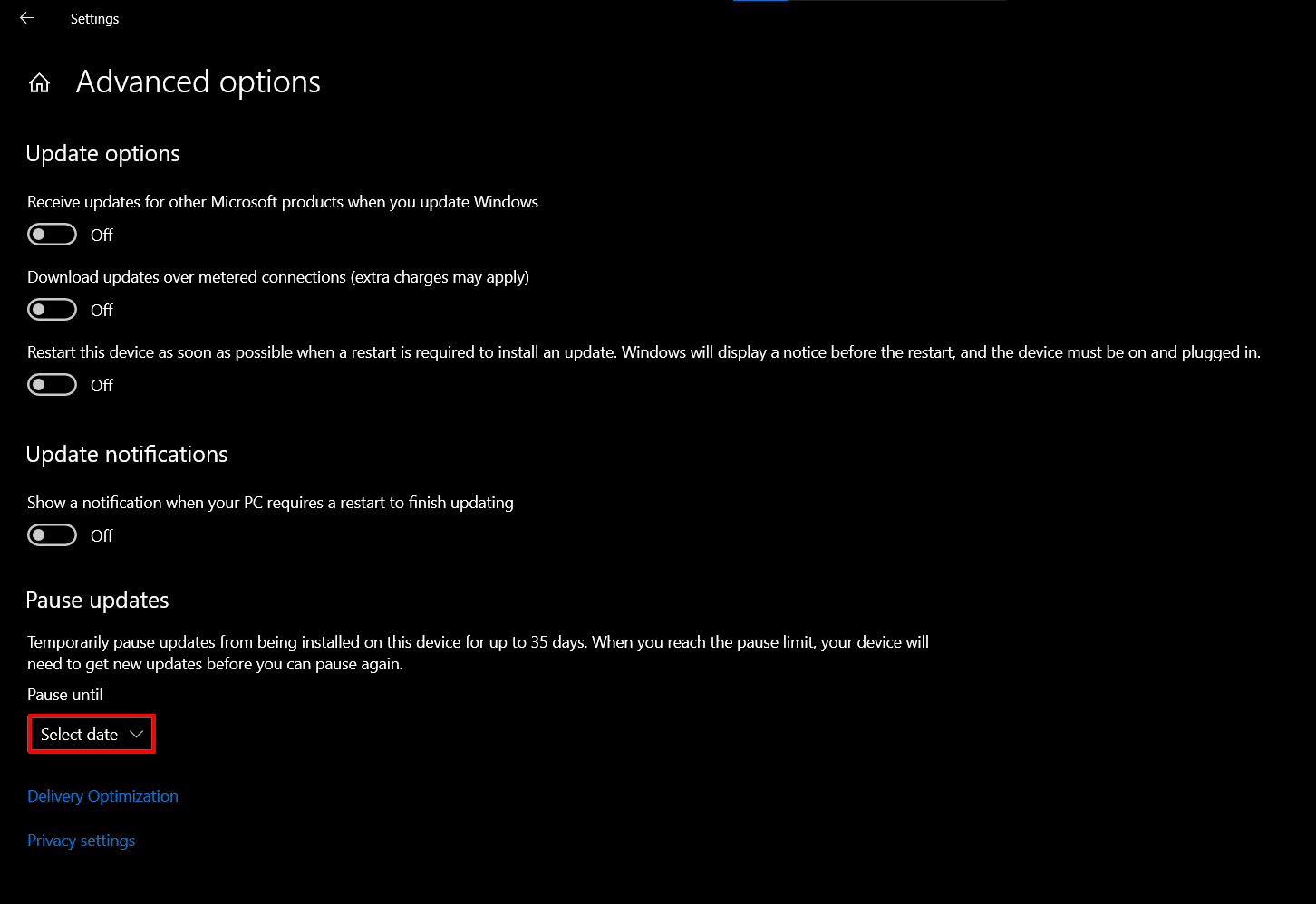 Select Date to Pause Updates - Stop Automatic Updates on Windows 10