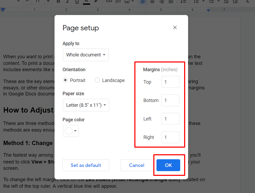 how to change margins in google docs