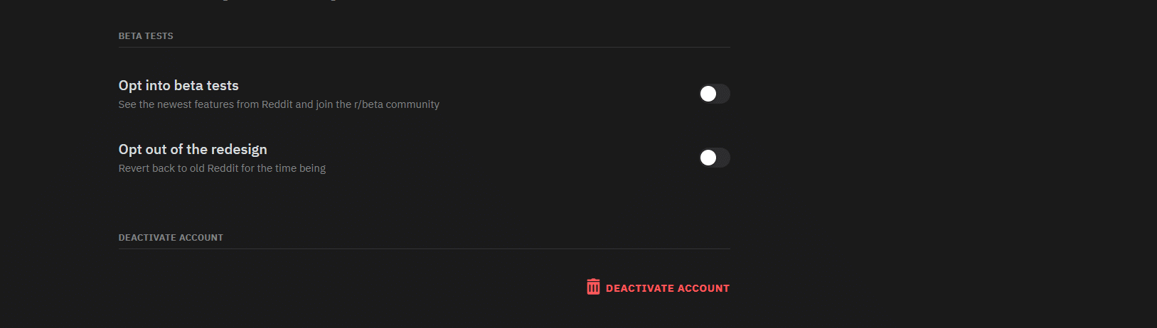 Delete Reddit Account: Deactivate option