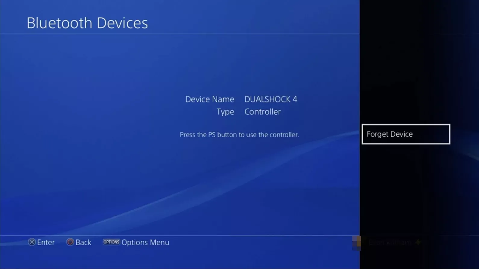 Reset PS4 Controller: Forget Device option in Bluetooth Devices Menu