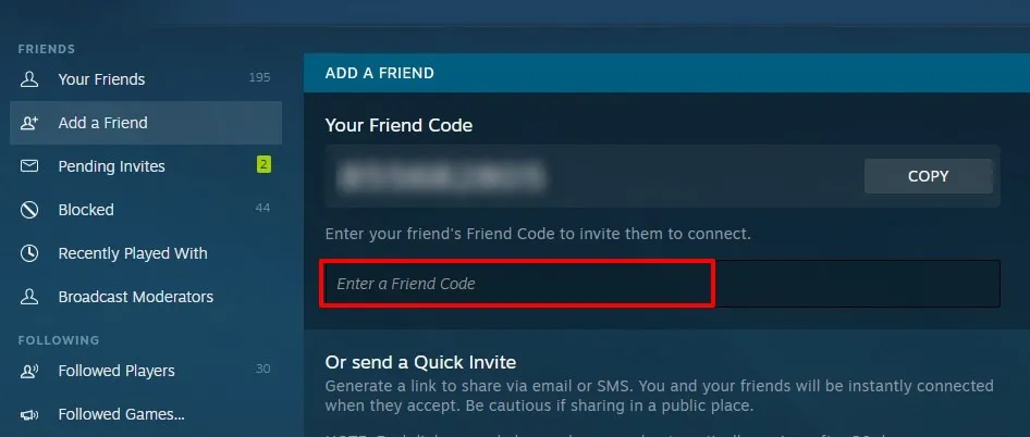 Stem Friend Code: Enter Friend Code