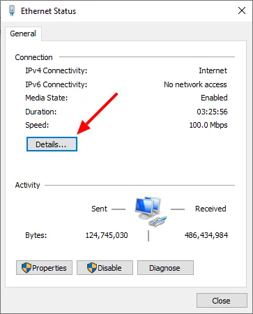 How to Find Mac Address and IP Address on Windows via Control Panel: Adapter Status Details