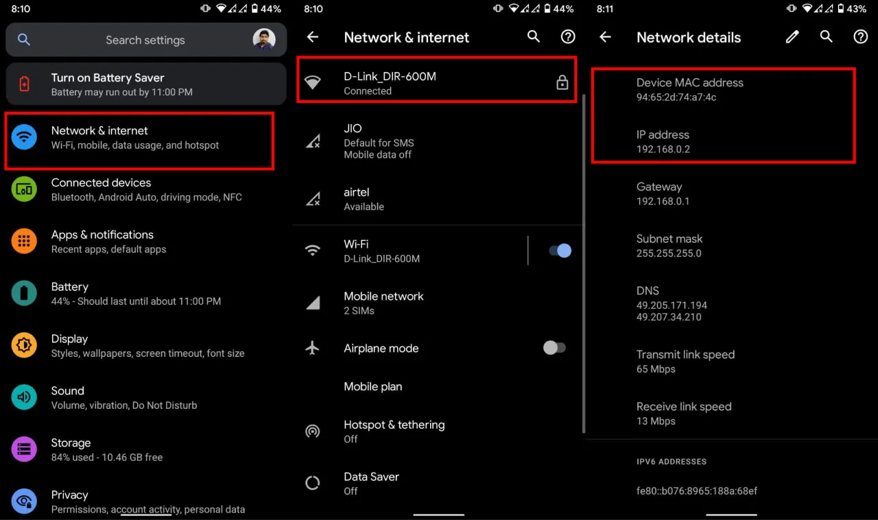 How to Find MAC Address and IP Address on Android: WiFi Settings