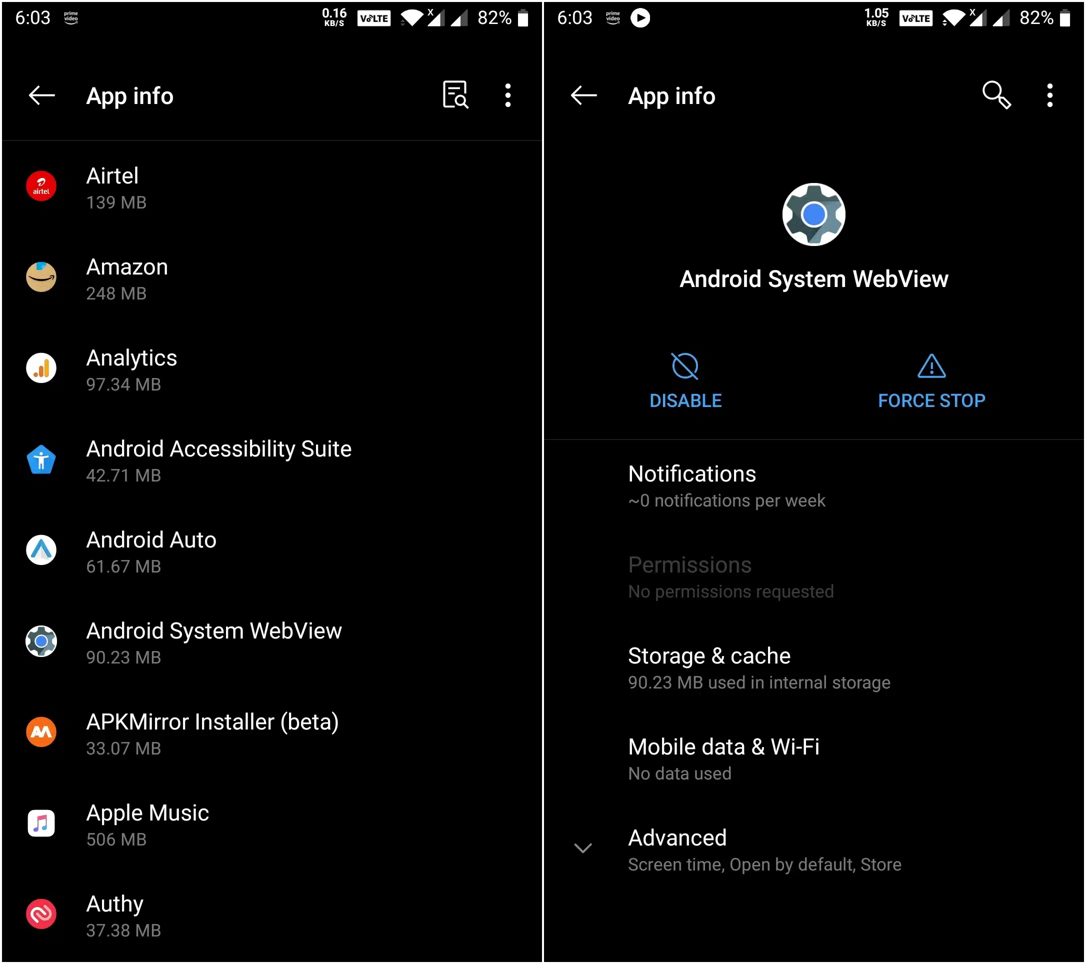 Disable Android System WebView from Settings