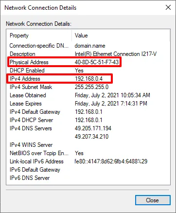 How to Find Mac Address and IP Address on Windows via Control Panel: IP and MAC addresses in Control Panel