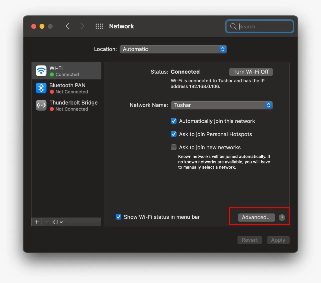 How to Find Mac Address and IP Address on macOS: Advanced option in Network