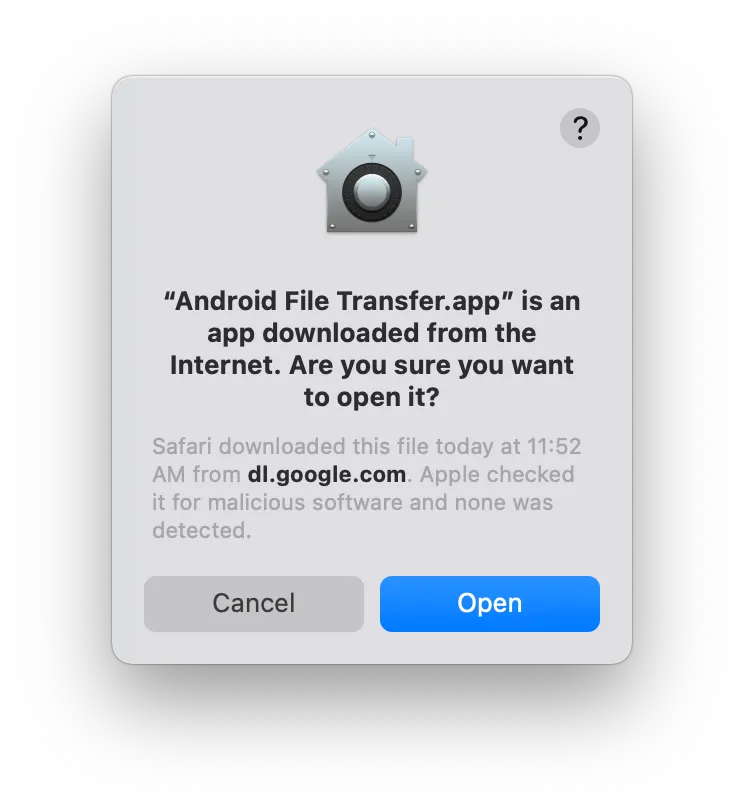 Prompt before opening Android File Transfer