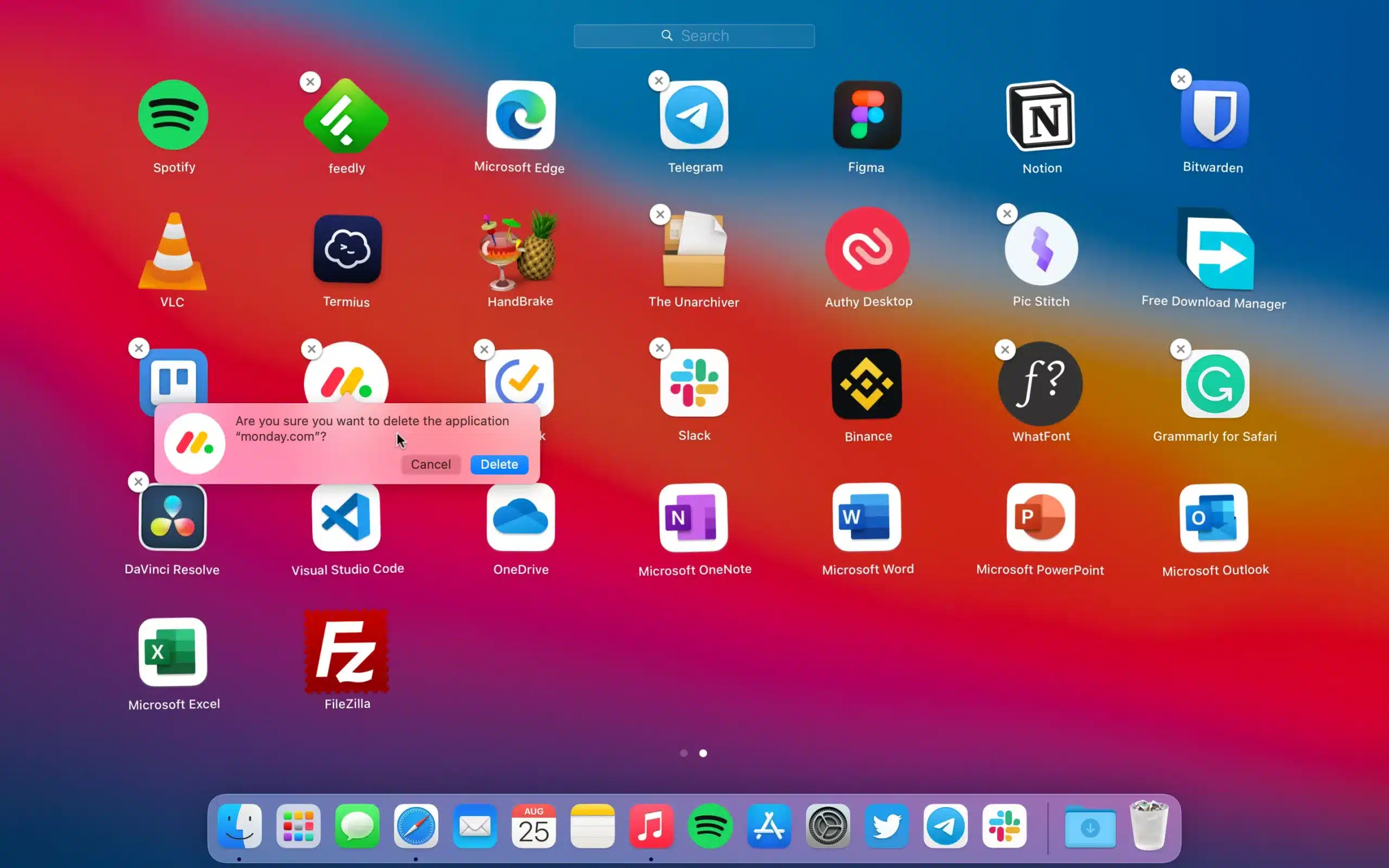 Click Delete option to Delete the app on macOS