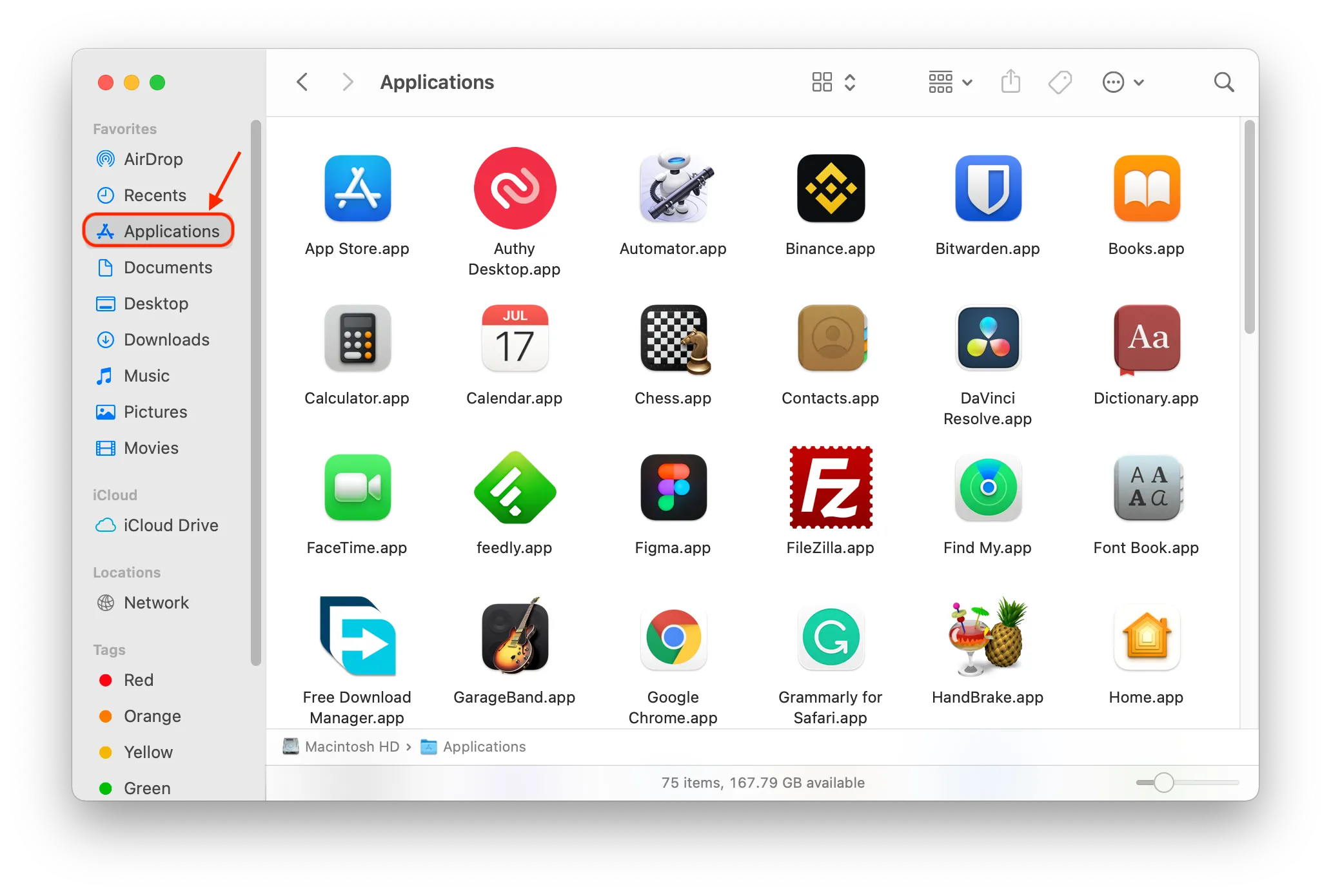 Open Applications Folder in Finder to uninstall apps on macOS