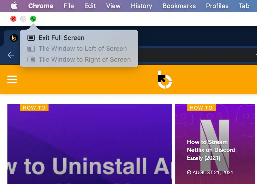 Exit Split Screen on macOS using the Exit Full Screen option