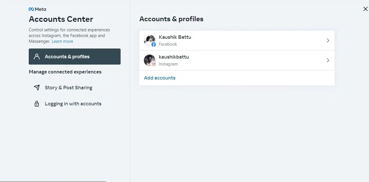 Click on Accounts & Profile option