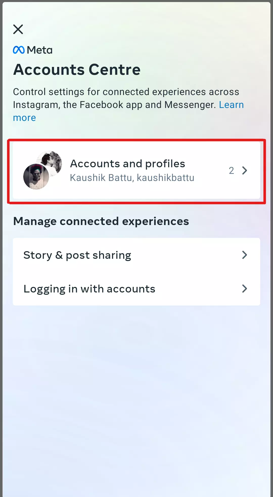 Select your linked accounts