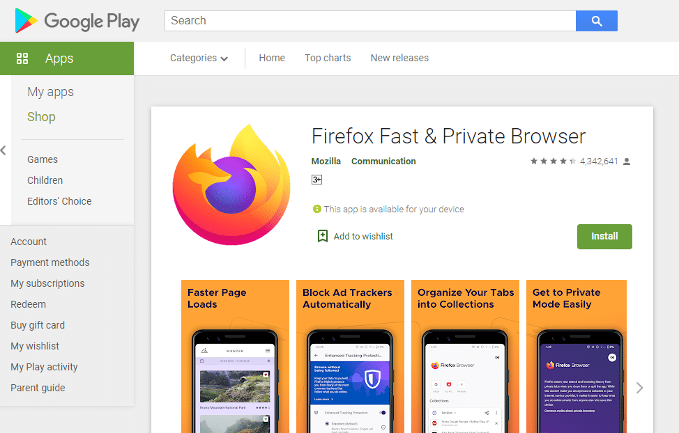 Install Firefox on a Chromebook via Android
