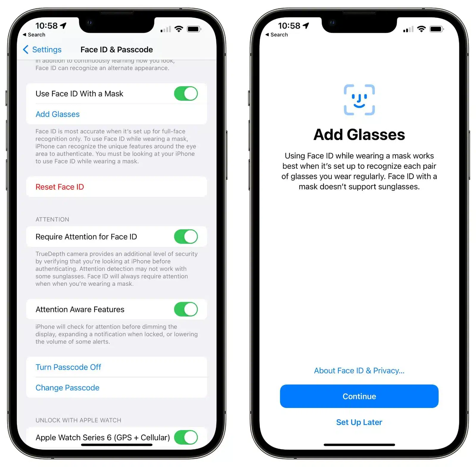 Add Glasses with Face ID on iOS 15.4