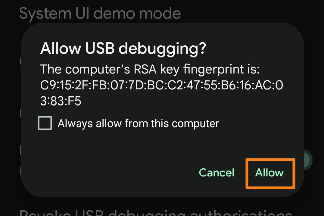 Allow USB Debugging on the PC for ADB