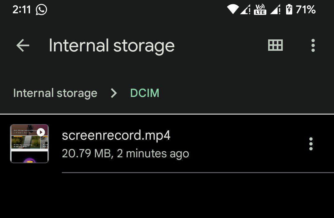 Stored Screen Recording file in mobile's storage using adb