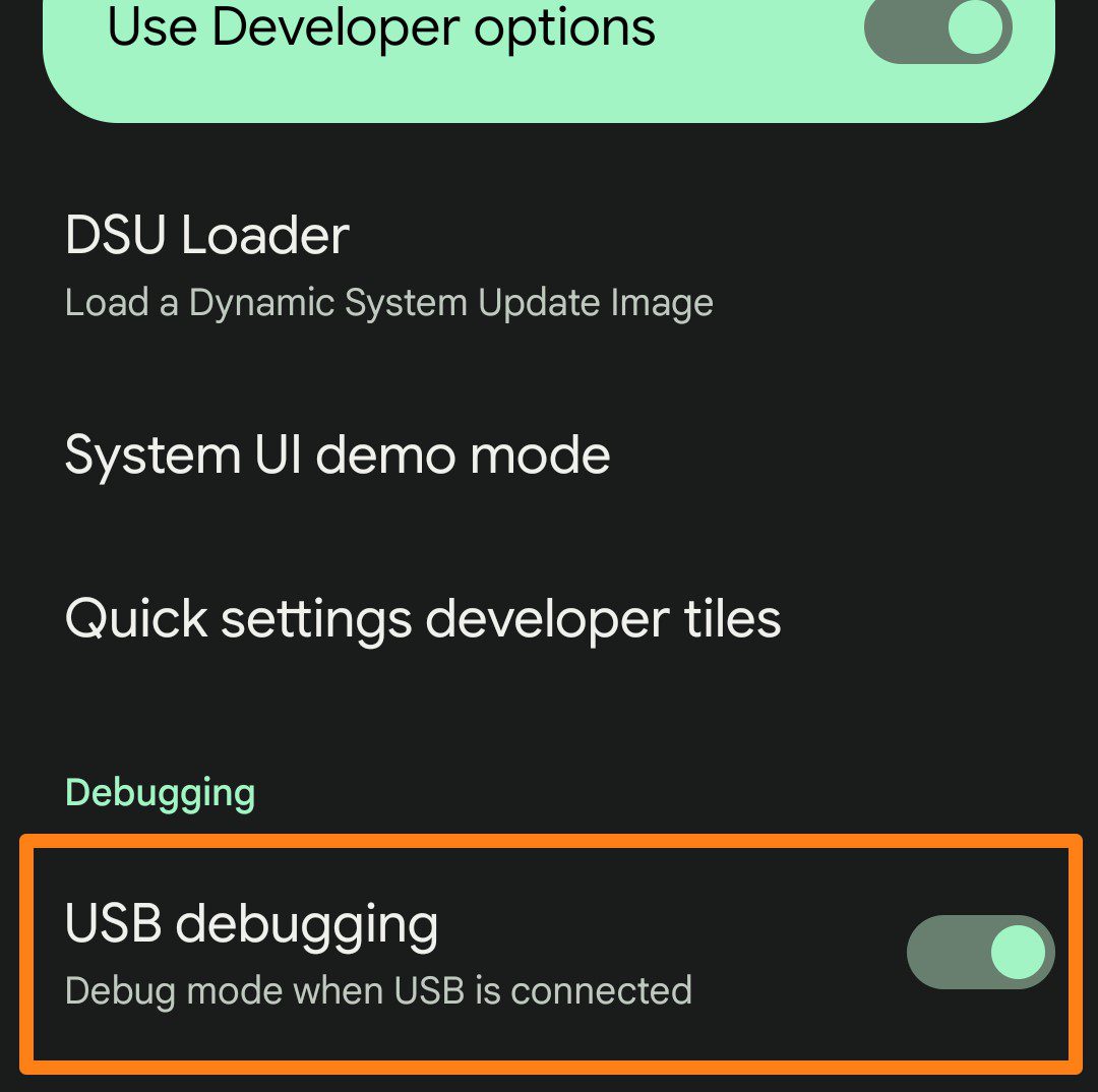 Enable USB Debugging for adb