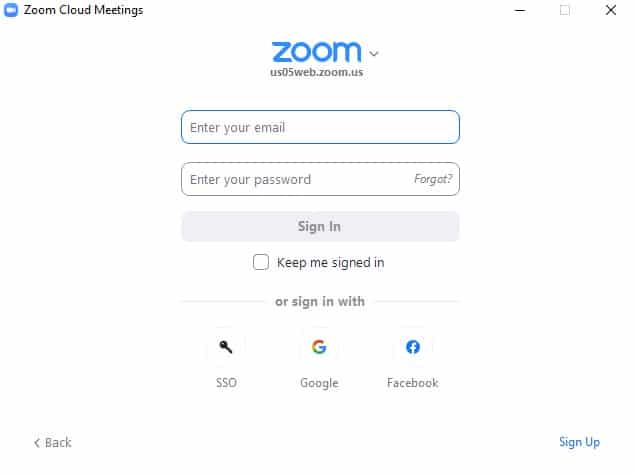 Zoom Log in Page