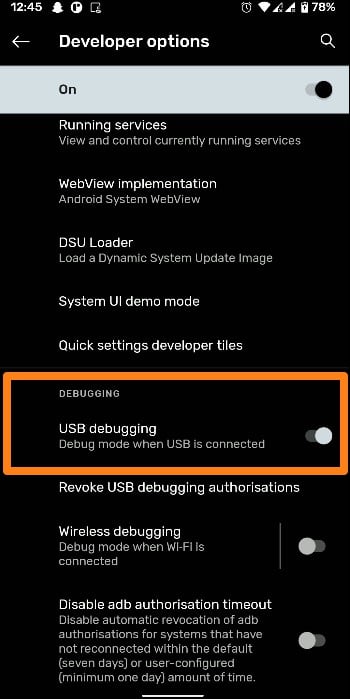 Enable USB Debugging Mode