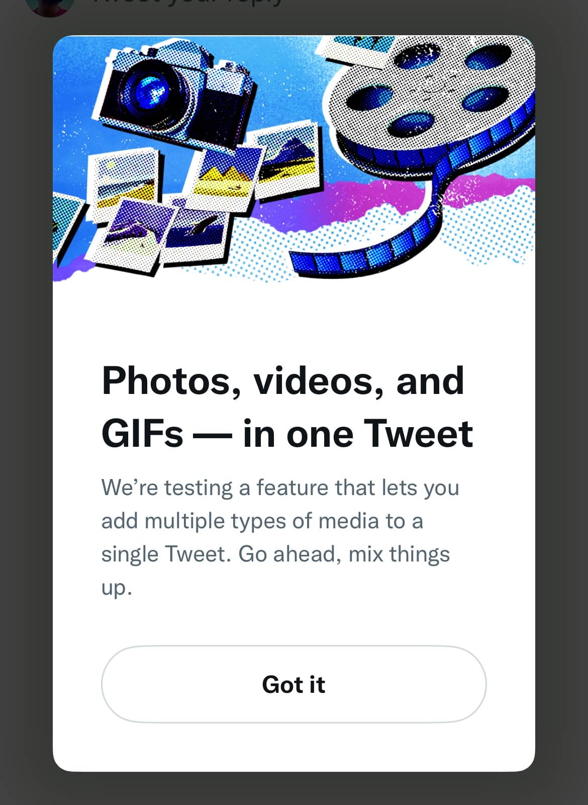 Photos, Videos, and GIFs in a single tweet popup on Twitter