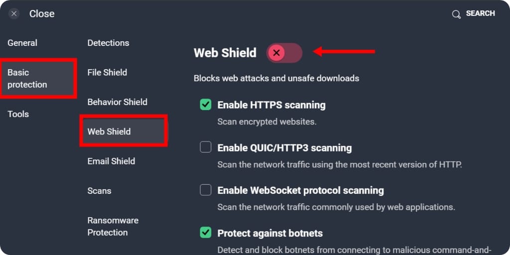 Uncheck web shield in antivirus settings
