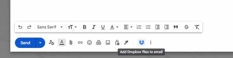 Click on the Dropbox add-on to attach and send large files via Gmail
