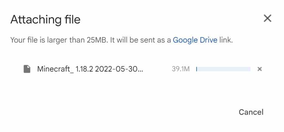 File size limit exceeded prompt on Gmail