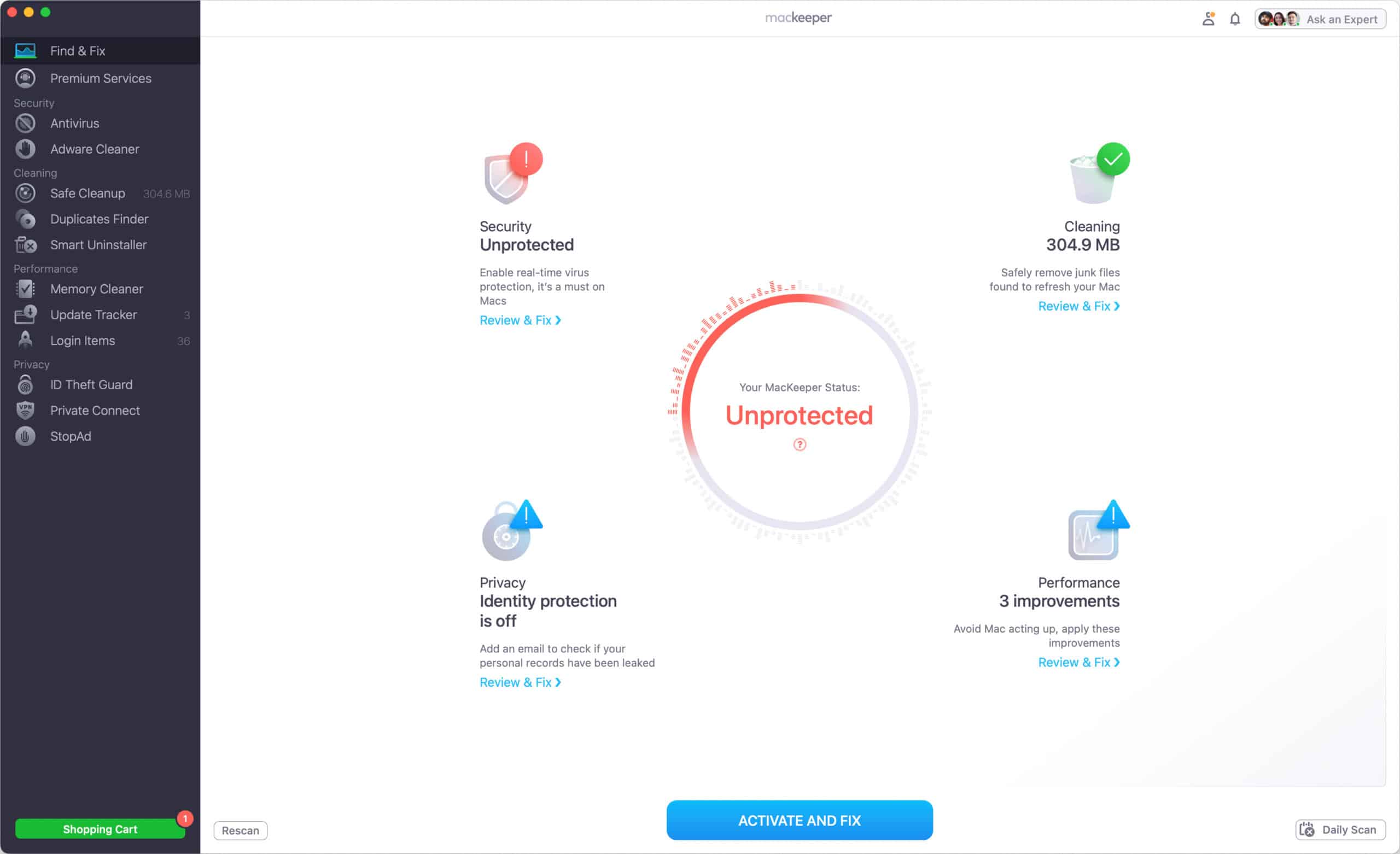 MacKeeper's Find and Fix feature