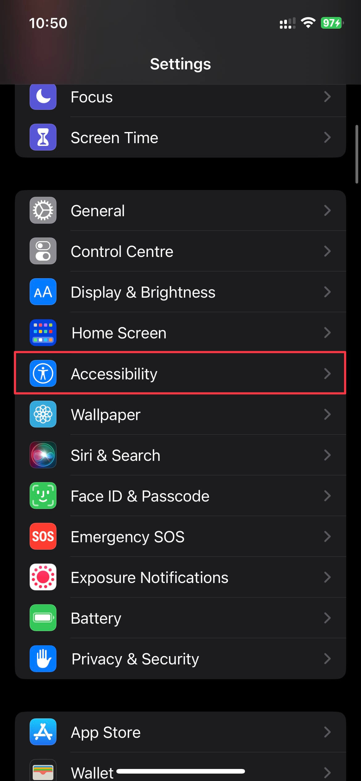 select accessibility in settings