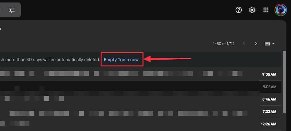 Select the Empty Trash now option to delete all emails from Gmail in the Trash