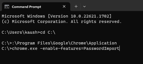 Command to enable Import Passwords on Chrome