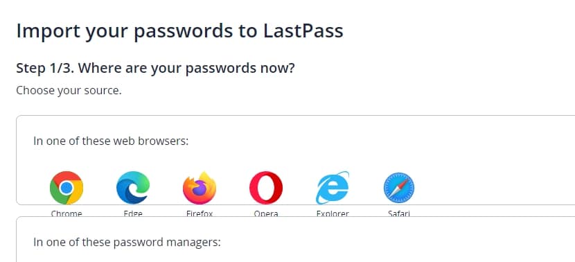 Selecting browser to import password